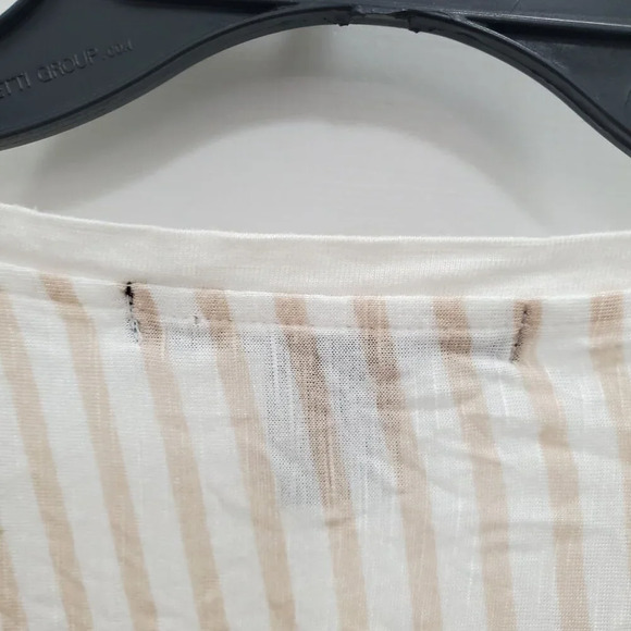 89th & Madison Women's Tan White Stripe Lightweight Knit Roll Tab Henley Top M - Picture 7 of 8